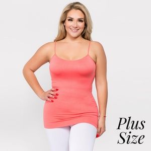 Yelete Plus Hot Coral Women's Solid Seamless Camisole